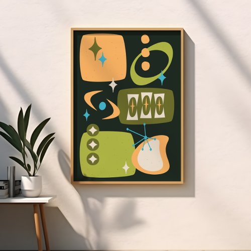 Atomic Age Mid Century Abstract Green Orange Poster