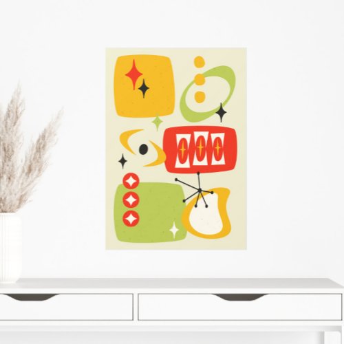 Atomic Age Mid Century Abstract Red Yellow Green Wall Decal