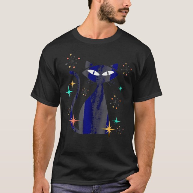 Atomic Age Mid-Century Cat Space Modern T-Shirt (Front)