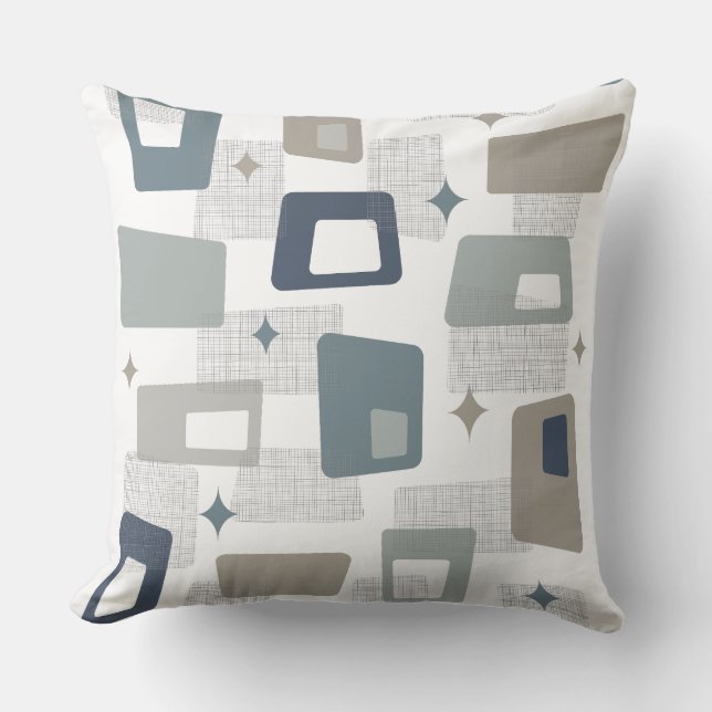 Atomic Age - Mid Century Modern Blocks Grey Throw Pillow (Front)