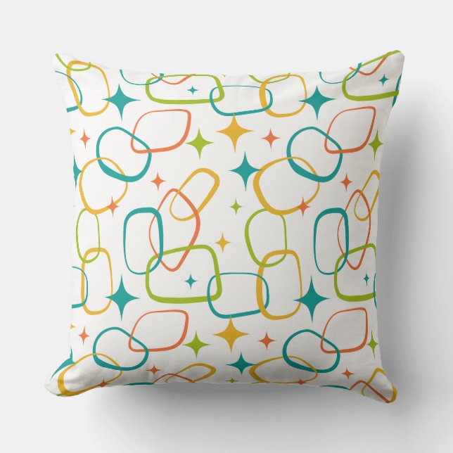 Atomic Age Mid-Century Modern Geometric Sparkle Pi Throw Pillow (Front)