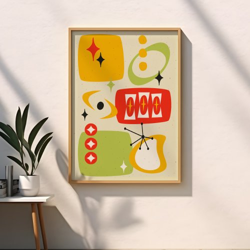 Atomic Age Mid Century Red Yellow Green Abstract Poster
