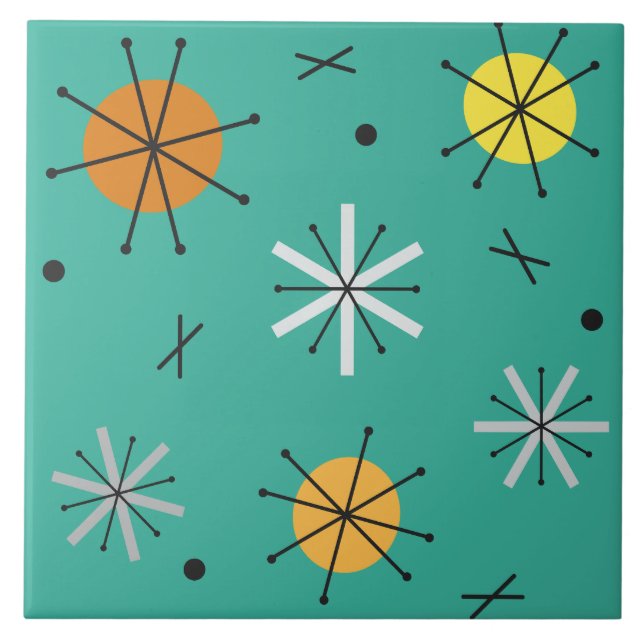 Atomic Age Planets Starbursts Turquoise Ceramic Tile (Front)