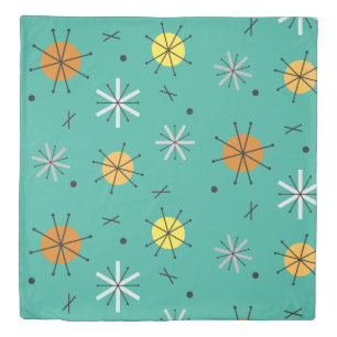 Atomic Age Planets Starbursts Turquoise Duvet Cover