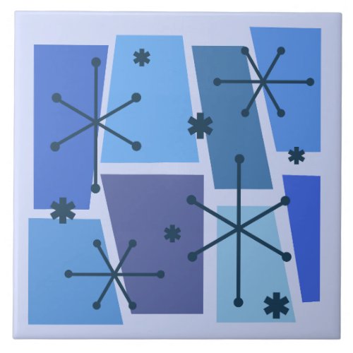 Atomic Age Pop Art Blue Ceramic Tile