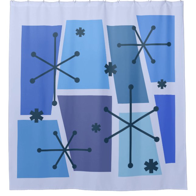 Atomic Age Pop Art Blue Shower Curtain (Front)