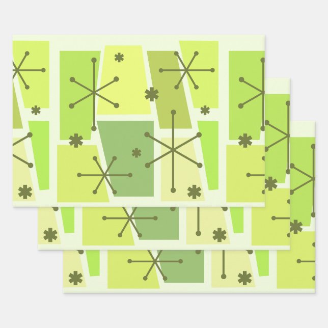 Atomic Age Pop Art Chartreuse Wrapping Paper Sheets (Set)