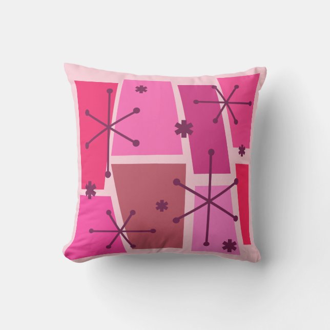 Atomic Age Pop Art Hot Pink Throw Pillow (Front)