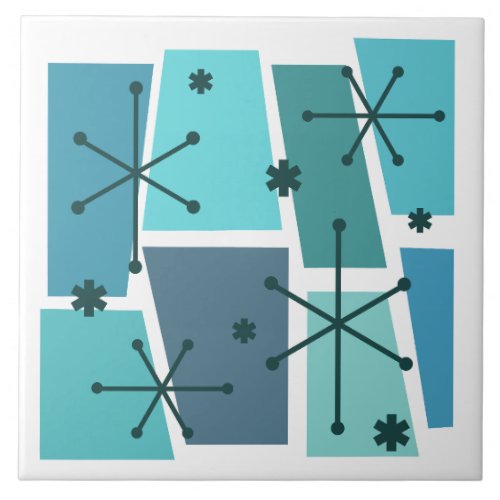 Atomic Age Pop Art Turquoise Ceramic Tile