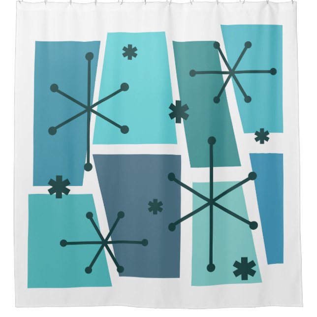 Atomic Age Pop Art Turquoise Shower Curtain (Front)