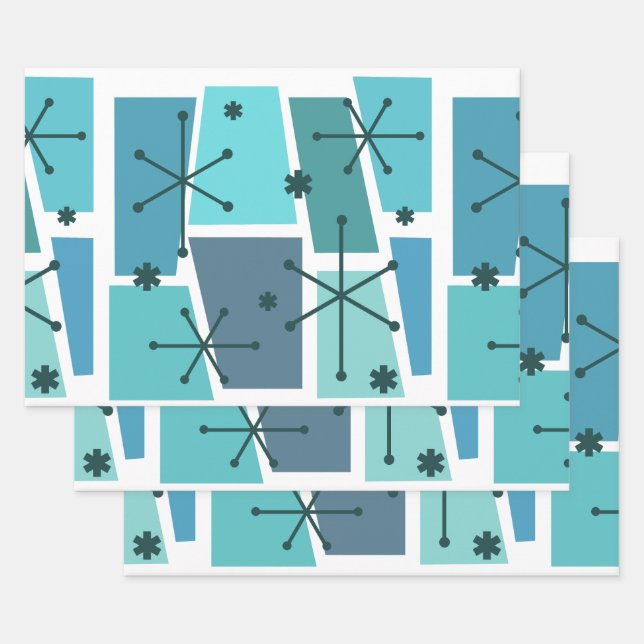 Atomic Age Pop Art Turquoise Wrapping Paper Sheets (Set)