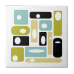 Atomic Age Rectangles And Ovals Mid Century Ceramic Tile<br><div class="desc">This funky mid century modern ceramic tile features abstract rectangles and white ovals,  in the colors of aqua blue,  avocado green,  yellow,  white,  and black. This will make a fantastic addition to your tiling project!</div>