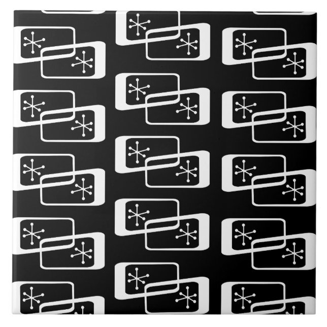 Atomic Age Rectangles Black White Ceramic Tile (Front)