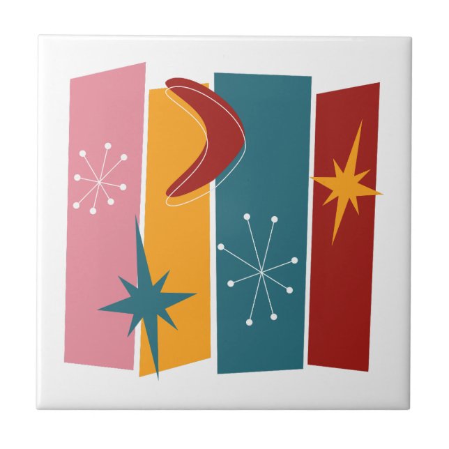 Atomic Age Rectangles Boomerang Starburst Mid Mod Ceramic Tile (Front)