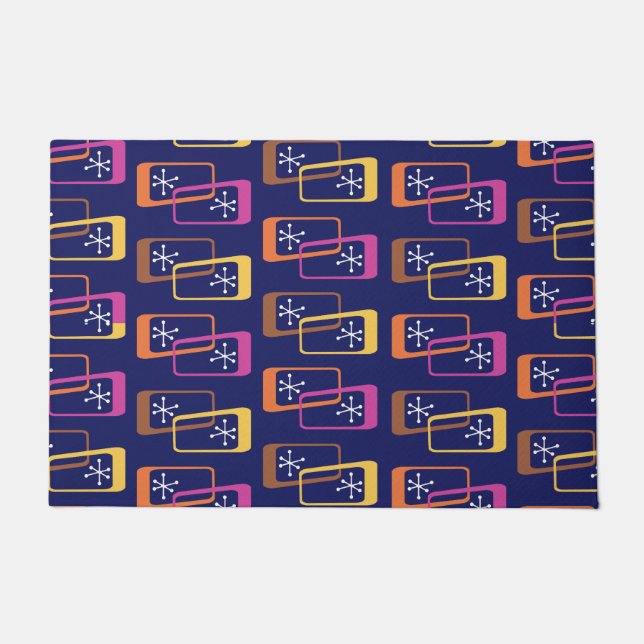 Atomic Age Rectangles Purple Colorful Doormat (Front)