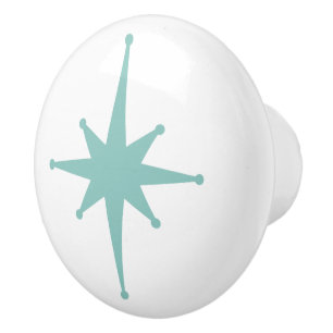 Atomic Age Retro 50s Starburst Light Turquoise Ceramic Knob