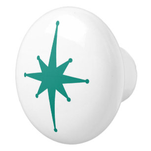 Atomic Age Retro 50s Starburst Single in Teal Ceramic Knob