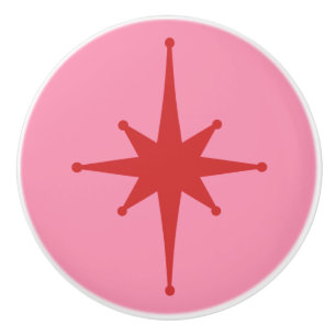 Atomic Age Retro 50s Starburst Single Red + Pink Ceramic Knob