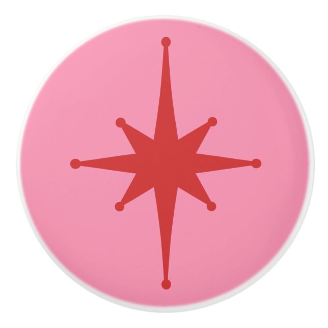 Atomic Age Retro 50s Starburst Single Red + Pink Ceramic Knob (Front)