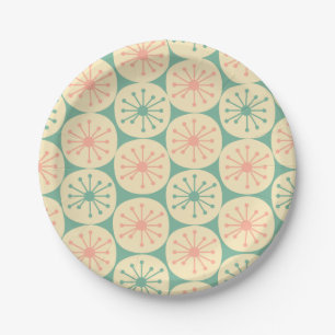 Atomic Age Retro Dot Pattern Teal Blush Cream Paper Plates