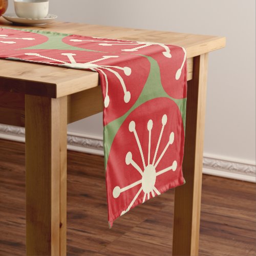 Atomic Age Retro Dots in Christmas Green Red Cream Short Table Runner