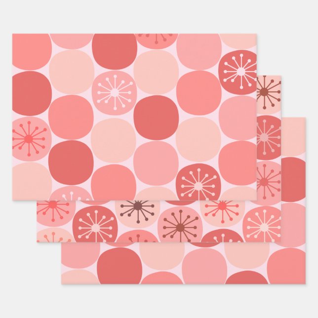 Atomic Age Retro Dots Midcentury Mod Blush Pink Wrapping Paper Sheets (Set)
