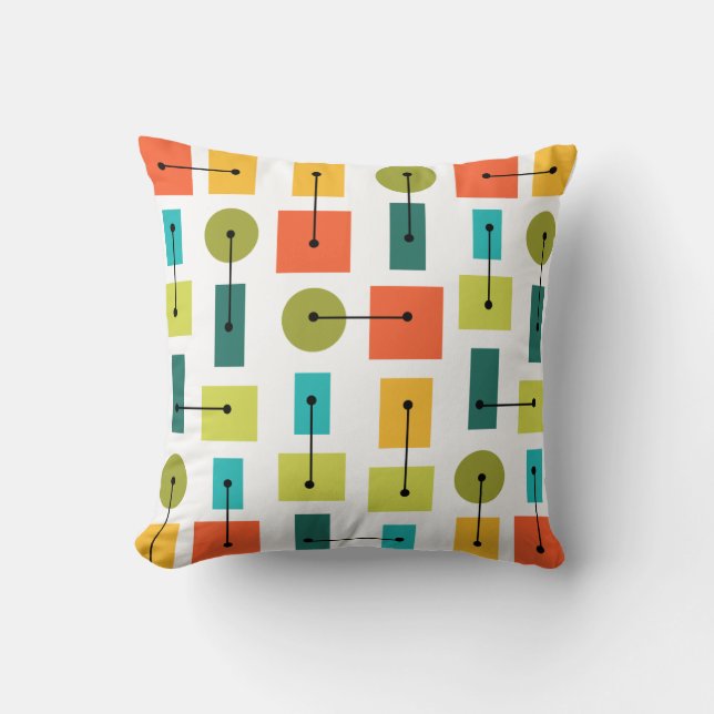 Atomic Age Simple Shapes Multicolored Throw Pillow (Front)