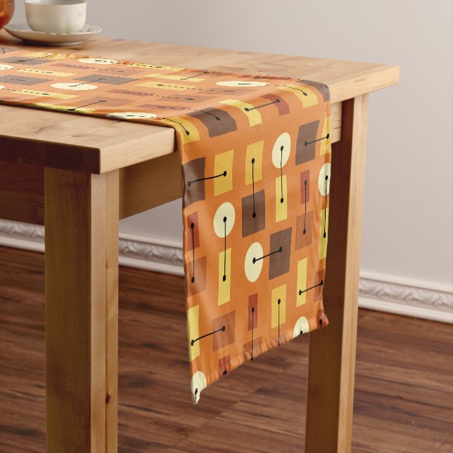 Atomic Age Simple Shapes Orange Short Table Runner (In Situ)