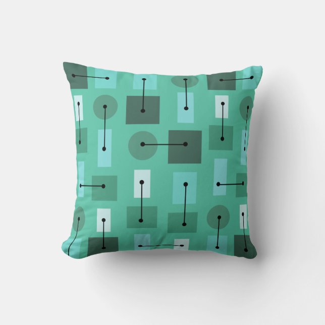 Atomic Age Simple Shapes Turquoise Throw Pillow (Front)
