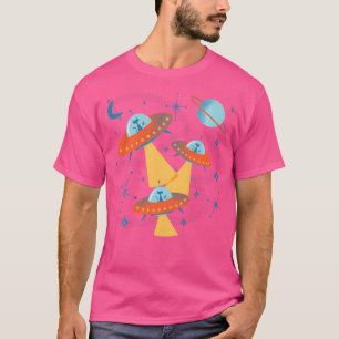Atomic Age Space Cadets Cats In Flying Saucer Ufos T-Shirt