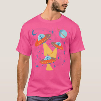 Atomic Age Space Cadets Cats In Flying Saucer Ufos T-Shirt