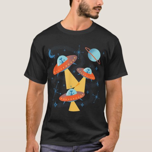 Atomic Age Space Cadets Cats in Retro Flying Sauce T_Shirt