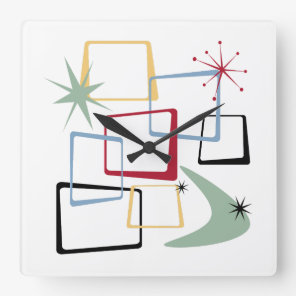 Atomic Age Squares Boomerang Starburst Mid Century Square Wall Clock