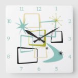 Atomic Age Squares Boomerang Starburst Midcentury Square Wall Clock