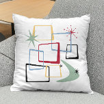 Atomic Age Squares Stars Boomerang Mid Century Throw Pillow<br><div class="desc">Add that splash of fun and color to your sofa or bed with this fabulous atomic era mid century modern throw pillow! This design features abstract squares,  starbursts,  and a boomerang in the colors of red,  green,  blue,  yellow,  and black... so funky!</div>
