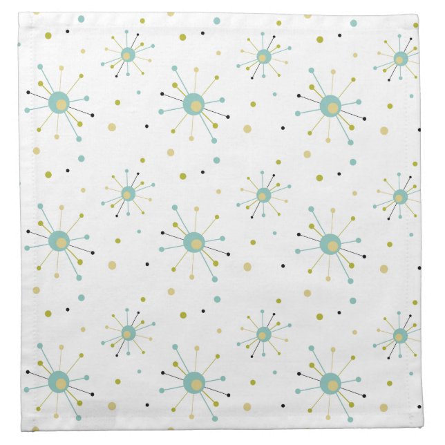 Atomic Age Starburst and Dots Mid-century Modern Cloth Napkin (Front)