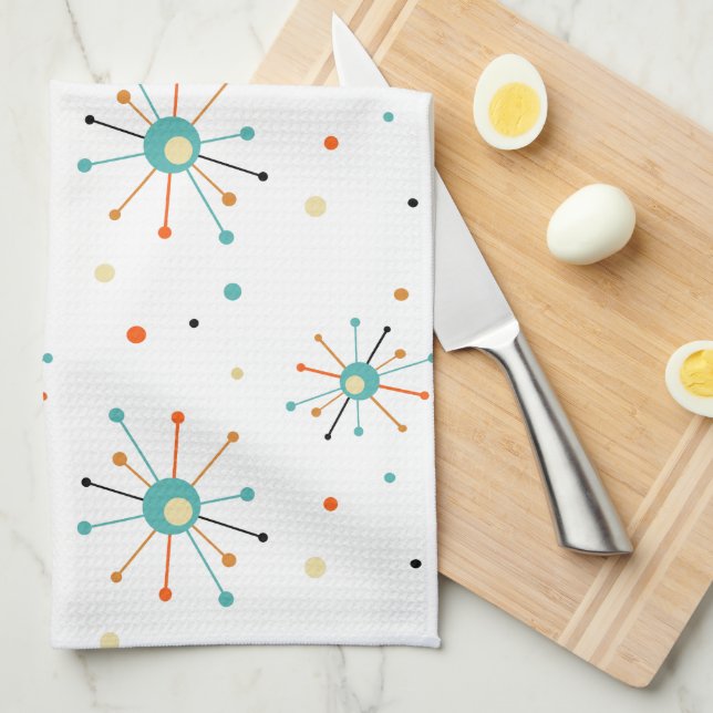 Atomic Age Starburst and Dots Mid-century Modern Kitchen Towel (Quarter Fold)