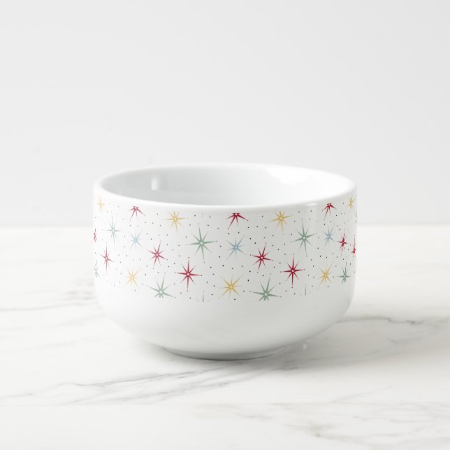 Atomic Age Starburst and Dots Mid Century Soup Mug (Front)