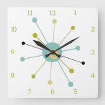 Atomic Age Starburst Mid Century Modern Numbers Square Wall Clock