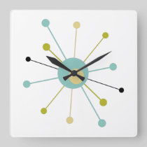 Atomic Age Starburst Mid Century Modern Square Wall Clock