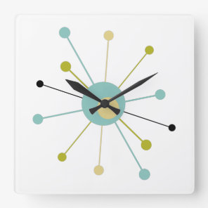 Atomic Age Starburst Mid Century Modern Square Wall Clock