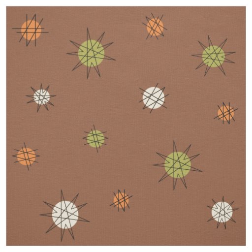 Atomic Age Starburst Planets Brown Green Fabric