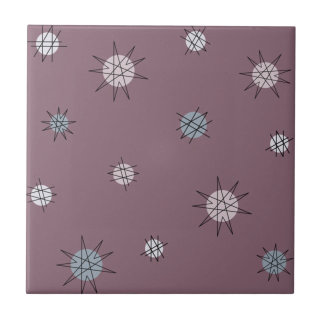 Atomic Age Starburst Planets Dark Mauve Ceramic Tile (Front)