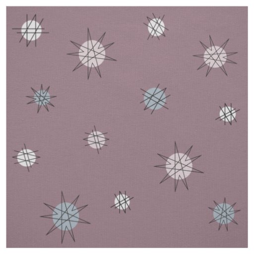 Atomic Age Starburst Planets Dark Mauve Fabric