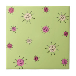 Atomic Age Starburst Planets Lime Green Ceramic Tile