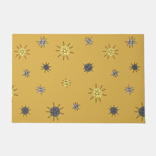 Atomic Age Starburst Planets Ochre Gray Doormat (Front)