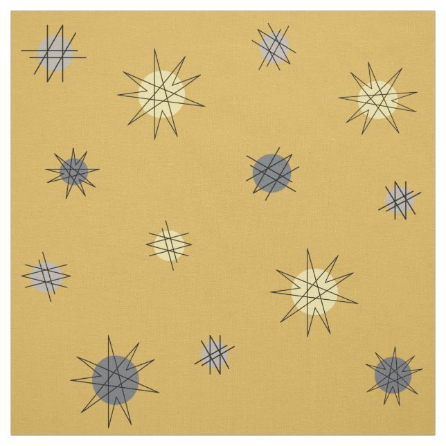 Atomic Age Starburst Planets Ochre Gray Fabric (Swatch)