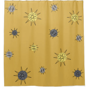 Atomic Age Starburst Planets Ochre Gray Shower Curtain