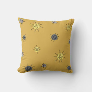 Atomic Age Starburst Planets Ochre Gray Throw Pillow