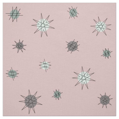 Atomic Age Starburst Planets Rose Pink Fabric